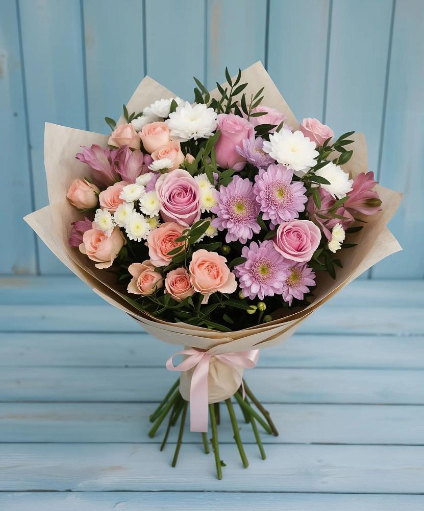 Букет цветов из: Хризантемы, Розы и Альстромерии в Каменке Пензенской области