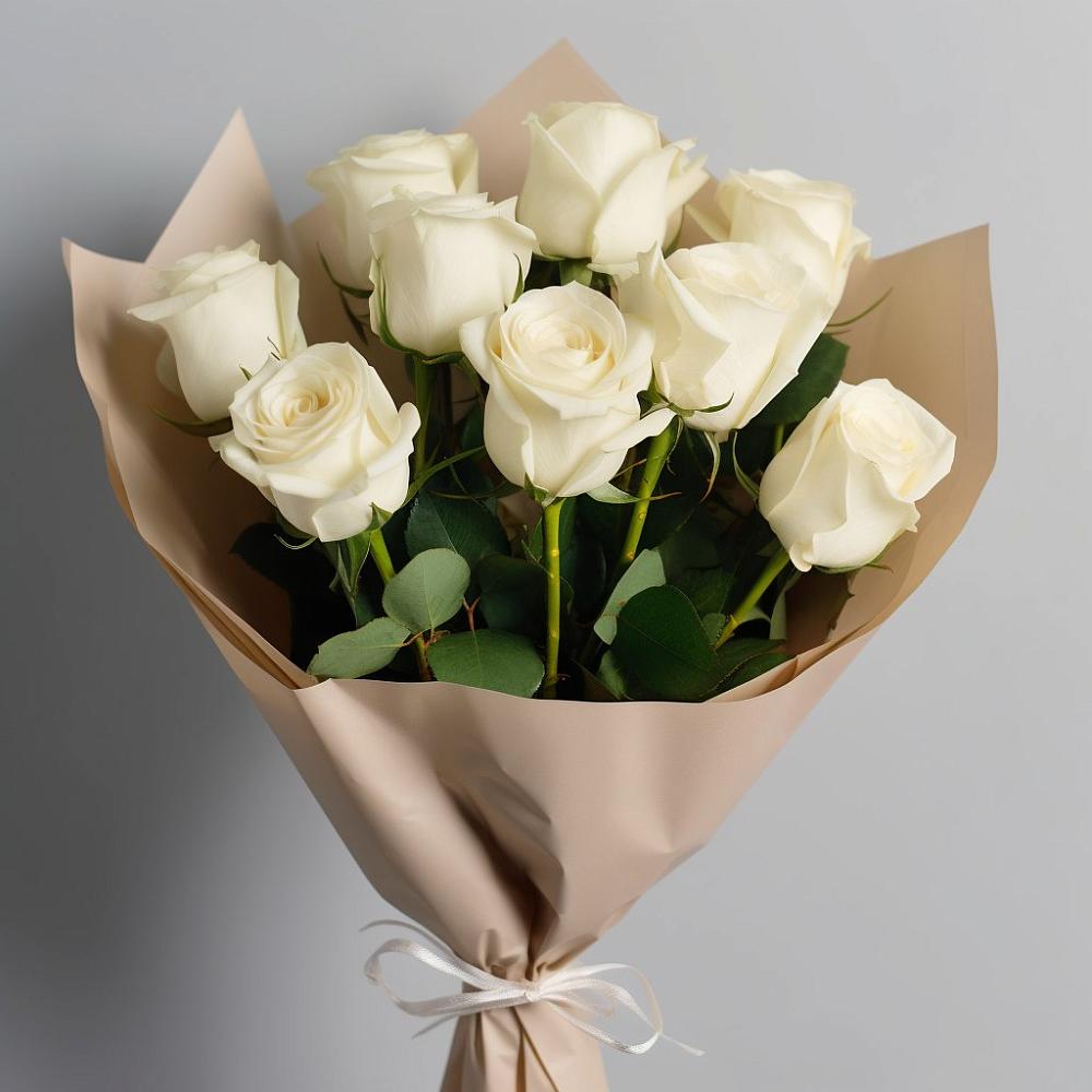 Букет 9 Белых роз Эдлесс Лав в Каменке Пензенской области