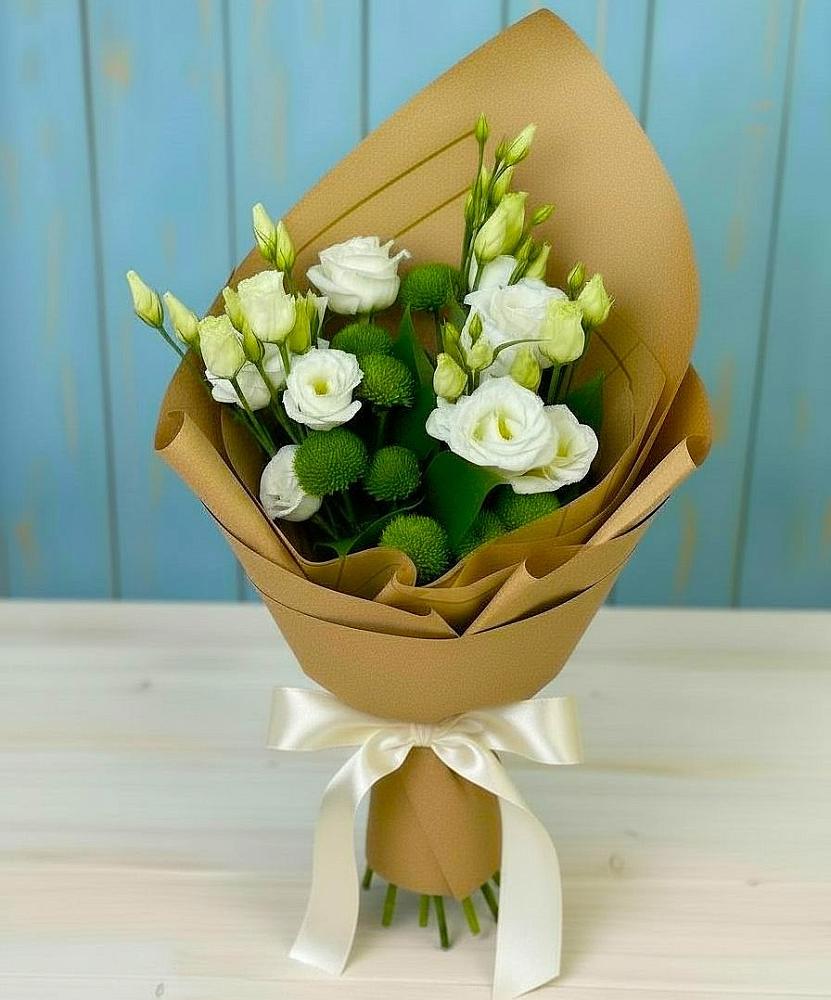 Букет цветов из: Хризантемы и Лизиантусы в Каменке Пензенской области