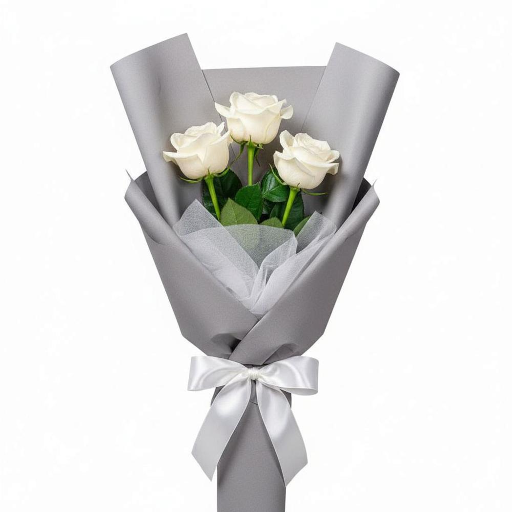 Букет 3 белые розы в Каменке Пензенской области