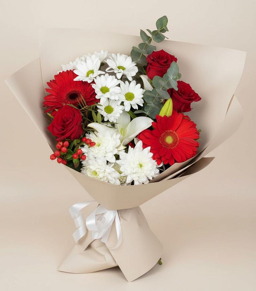 Букет цветов из: Розы, Хризантемы, Герберы и Лилии в Каменке Пензенской области
