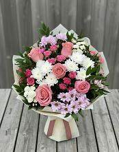 Букет цветов из:  Альстромерии, Гвоздики, Розы и Хризантемы в Каменке Пензенской области