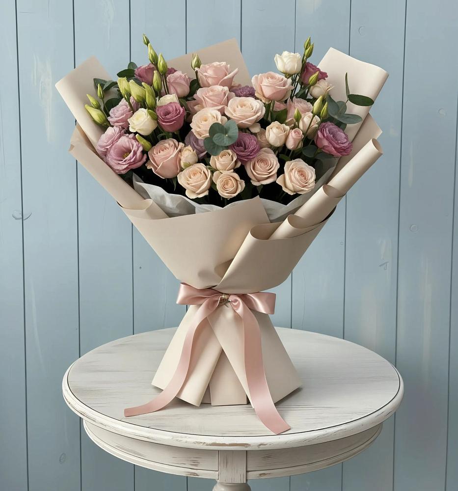 Букет цветов из: Розы и Лизиантусы в Каменке Пензенской области