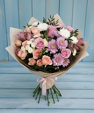 Букет цветов из:  Хризантемы, Розы и Альстромерии в Каменке Пензенской области