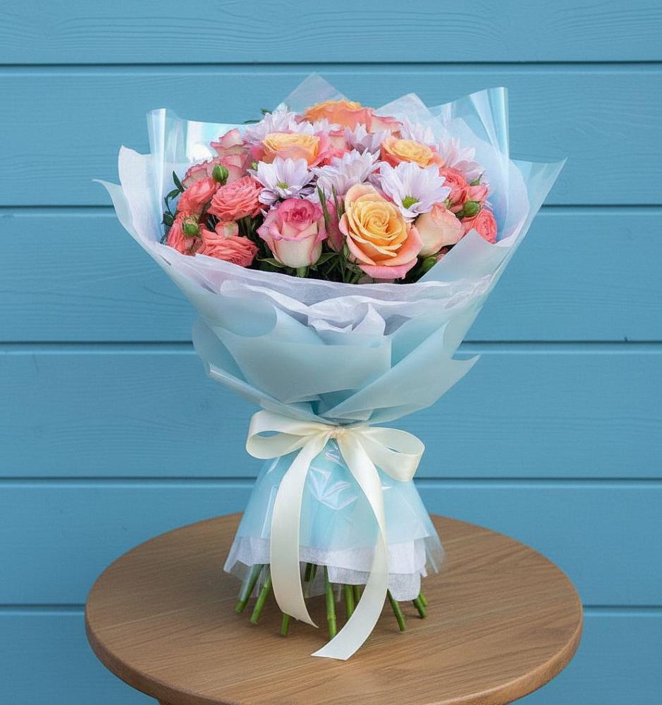 Букет цветов из: Хризантемы и Розы в Каменке Пензенской области