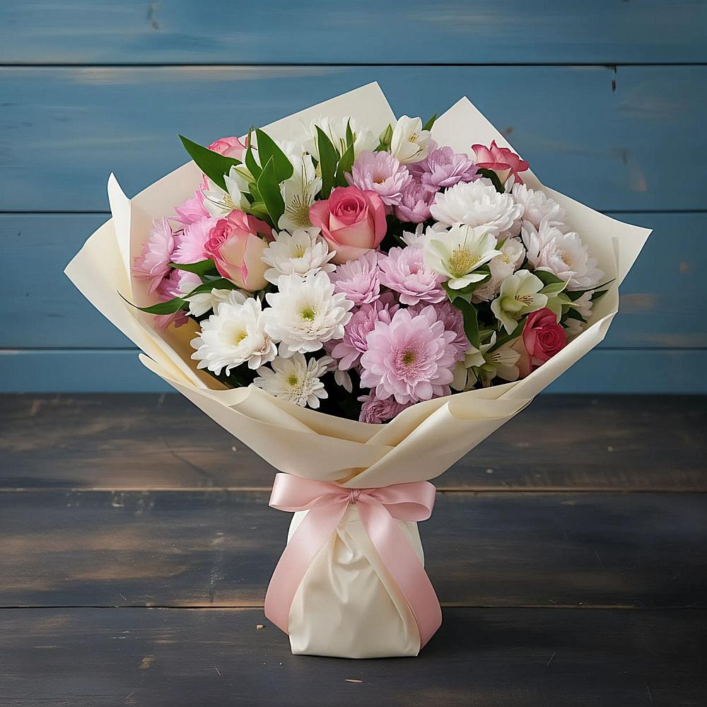 Букет цветов из: Хризантемы, Альстромерии и Розы в Каменке Пензенской области